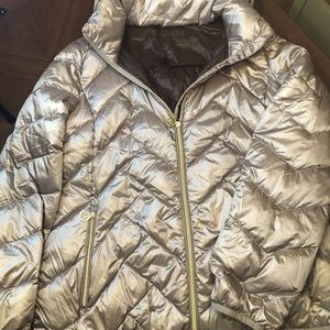 MICHAEL KORS Champagne Lightweight Bubble Coat w/ Hood, size Large